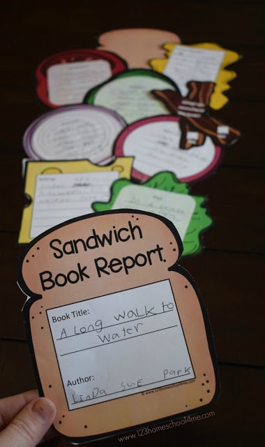a loose how report with differents pieces of colored paper acting as ingredients for the sandwich, like lettuce, bunch and tomato. Each ingredient has a writing part of the book message. 